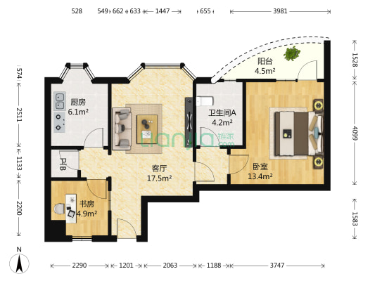 牡丹名苑 2室1厅2卫 75平方