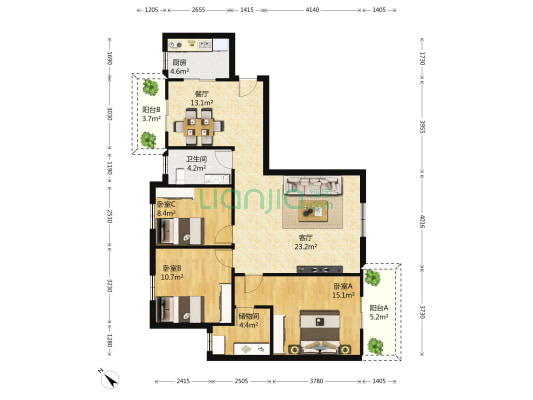 天纵汉北康城 3室2厅1卫 122平方