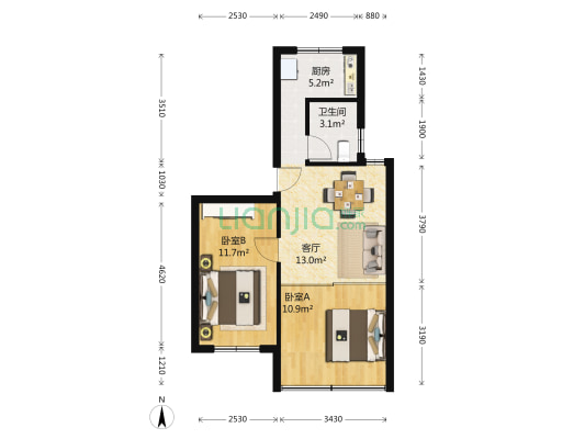 三泉安居苑 2室1厅1卫 61平方