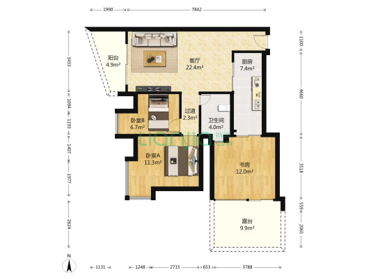 信义假日名城四期锦绣园 3室1厅1卫 70平方