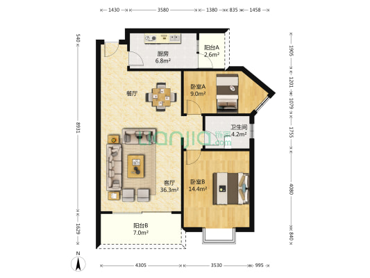 华林东盛花园一期 2室1厅1卫 87平方