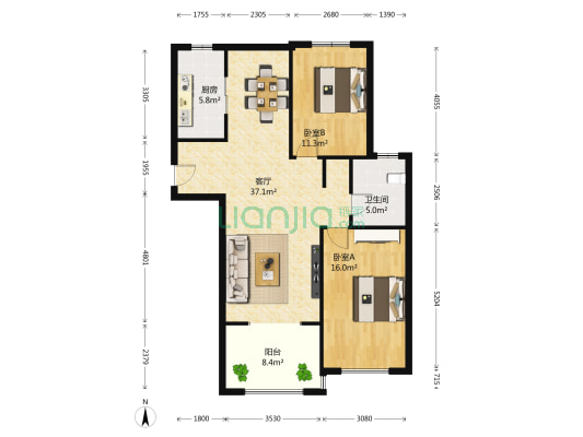 小平岛亲海园A2组团 2室1厅1卫 93平方
