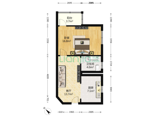 锦鸿公寓 1室1厅1卫 67平方