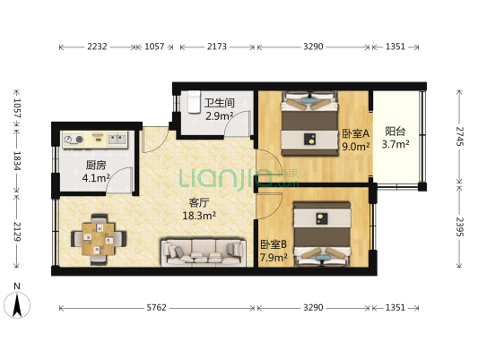 长天路32号社区 2室1厅1卫 61平方
