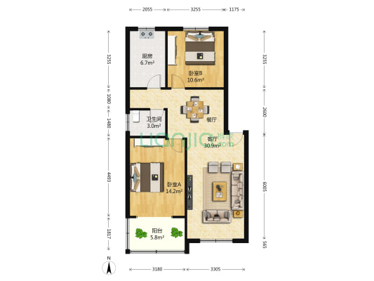 憧憬家园 2室1厅1卫 90平方