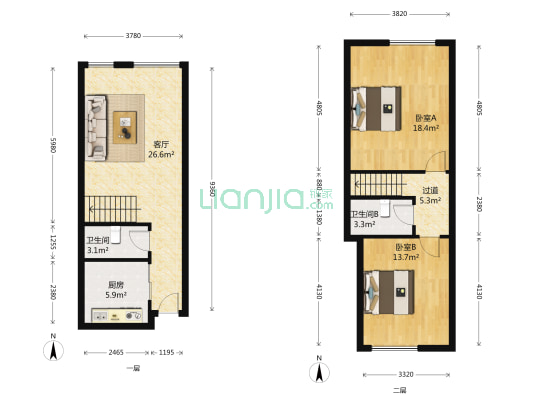 嘉盛丽星公馆 2室1厅2卫 48平方