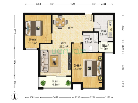 中海碧林湾 2室1厅1卫 86平方