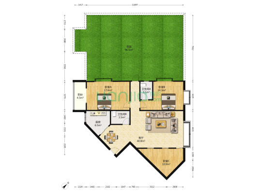 广场花园(天府新区) 3室1厅2卫 124平方