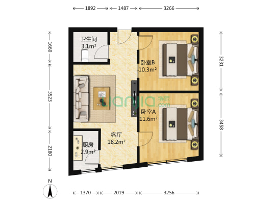 双华精装年 2室1厅1卫 69平方
