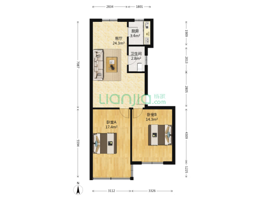 利北社区.北区 2室1厅1卫 77平方