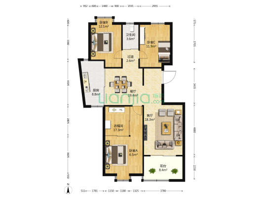 瑞园 3室2厅1卫 142平方
