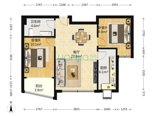 嵛景华城 2室1厅1卫 78平方