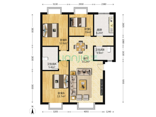 得心苑 3室1厅2卫 98平方