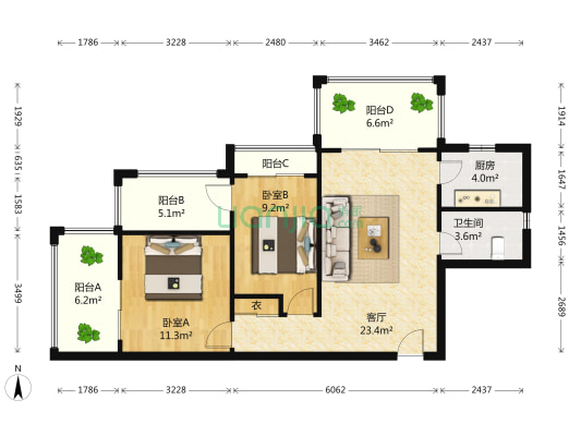龙居兰亭 2室1厅1卫 91平方