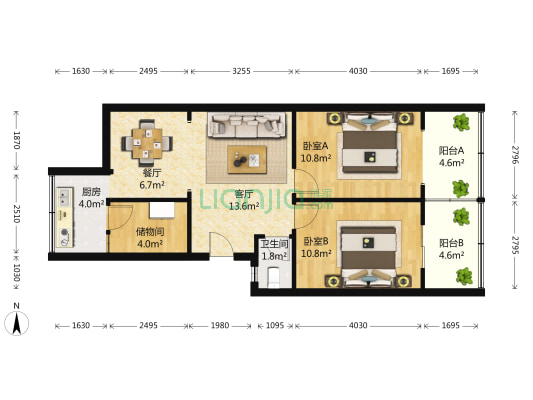 将军街47号 2室2厅1卫 72平方