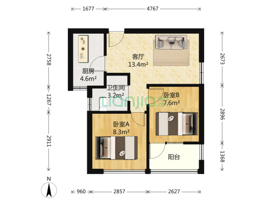 名城8090 2室1厅1卫 50平方