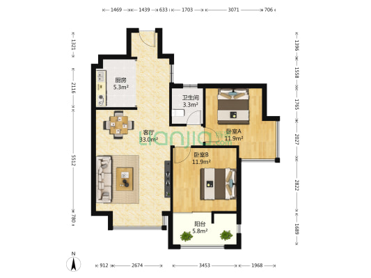 星月尚溪河畔 2室1厅1卫 76平方