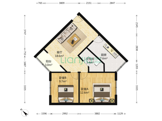 晓初公寓(金牛) 2室1厅1卫 74平方