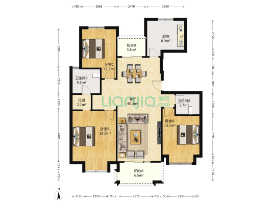 外冈壹号 3室1厅2卫 138平方