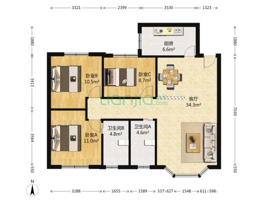 智业福地 3室1厅2卫 105平方