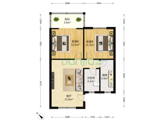 红旗巷6号 2室1厅1卫 70平方