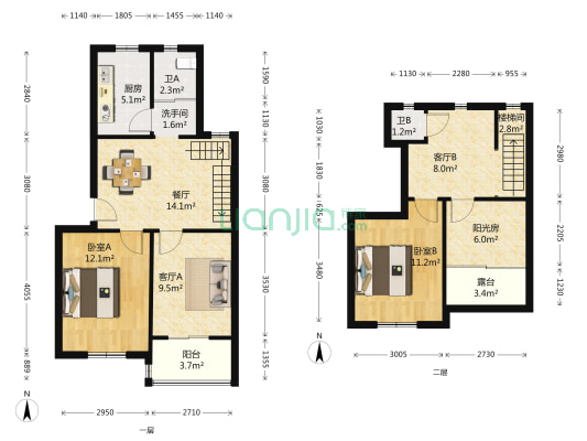 觅渡里 2室3厅3卫 92平方