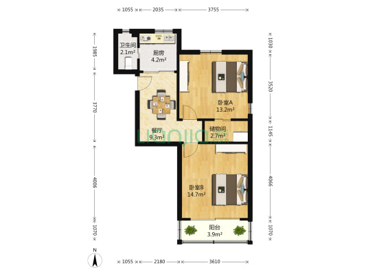 四牌楼 2室1厅1卫 61平方