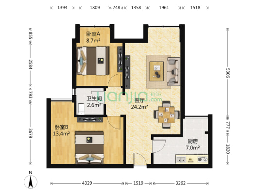 北领峰尚 2室1厅1卫 59平方