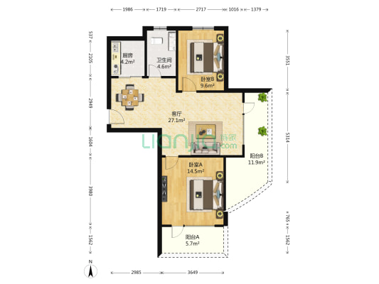 红星海一期城市别馆 2室1厅1卫 94平方