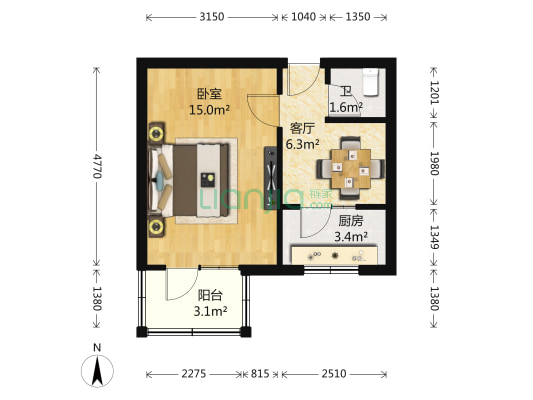 水电部宿舍 1室1厅1卫 39平方