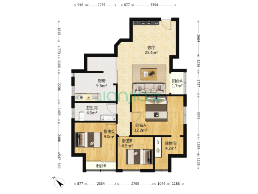 建设集团宿舍 3室1厅1卫 110平方