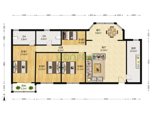 海伦大厦 4室2厅2卫 181平方