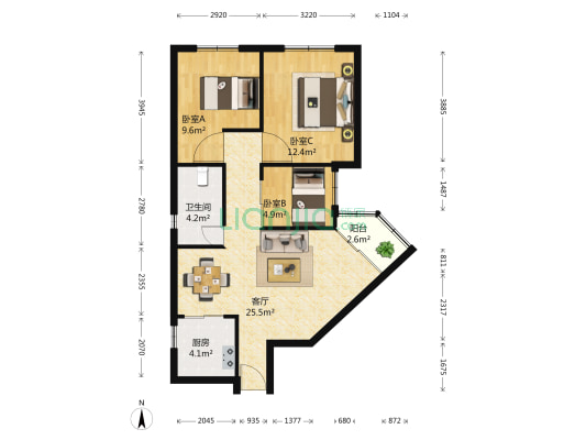 银庄大厦 3室1厅1卫 89平方