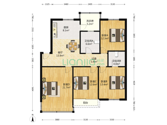 福园小区 4室1厅2卫 134平方