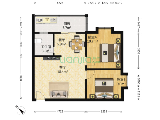 庭芳苑 2室2厅1卫 66平方