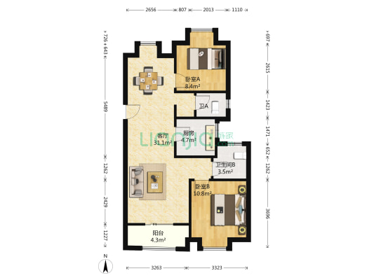 旭辉御府 2室1厅2卫 86平方