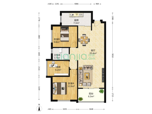 泰然南湖玫瑰湾三期 3室1厅1卫 102平方