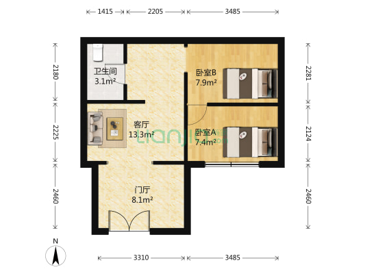 34中三元街 2室1厅1卫 43平方