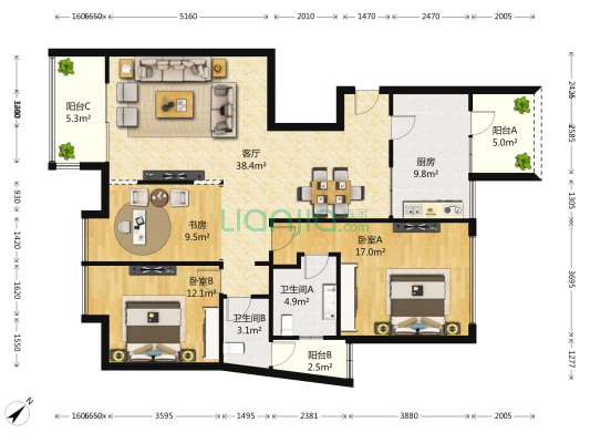鹭岛国际一二期 3室1厅2卫 132平方