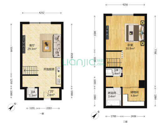 锦华银座 1室1厅3卫 52平方