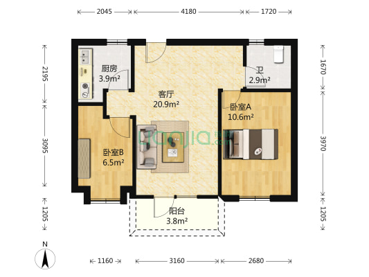 麓山国际SOLO公寓 2室1厅1卫 64平方