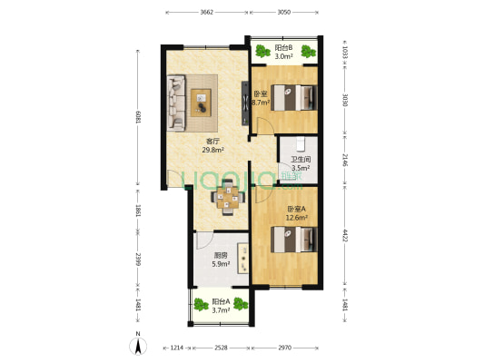 佳园(龙泉驿) 2室1厅1卫 93平方