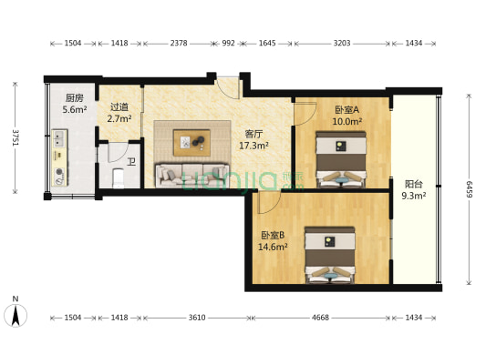 二环路东三段27号 2室1厅1卫 63平方
