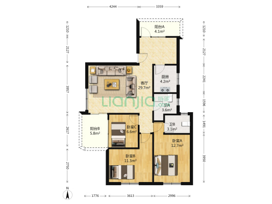 比华利山庄 3室1厅2卫 98平方