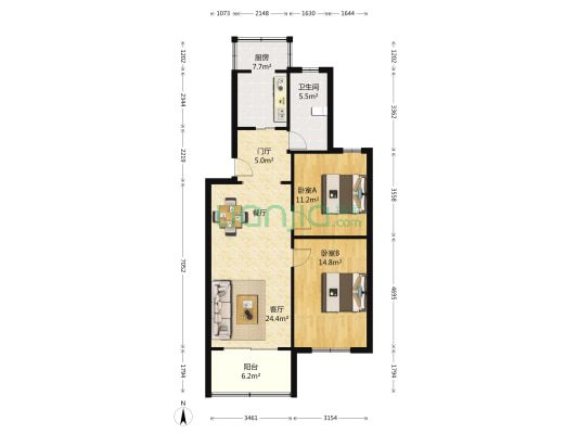 怡绿公寓 2室1厅1卫 87平方
