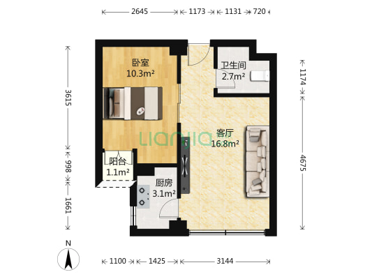 海棠月色 1室1厅1卫 47平方