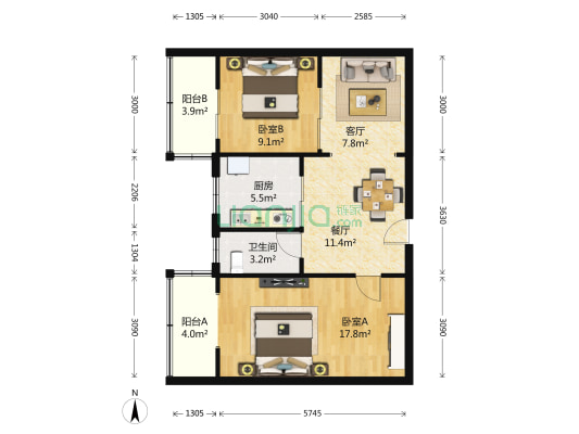 煤市口胡同 2室2厅1卫 81平方