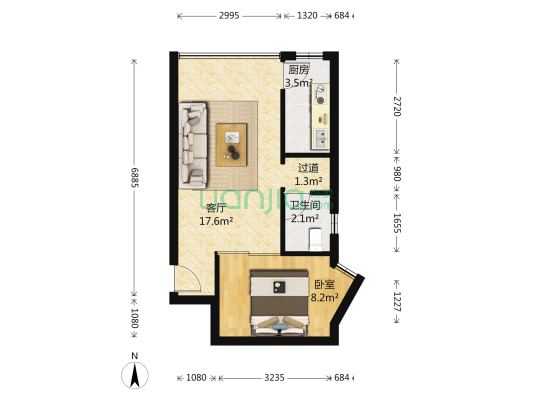 诺亚方城 1室1厅1卫 41平方