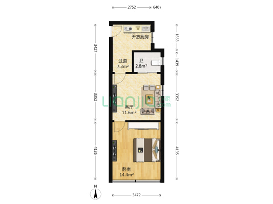 海潮新村 1室1厅1卫 39平方