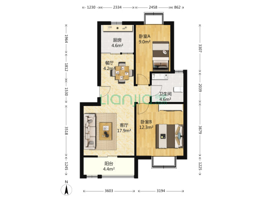 海鲸公寓 2室2厅1卫 75平方